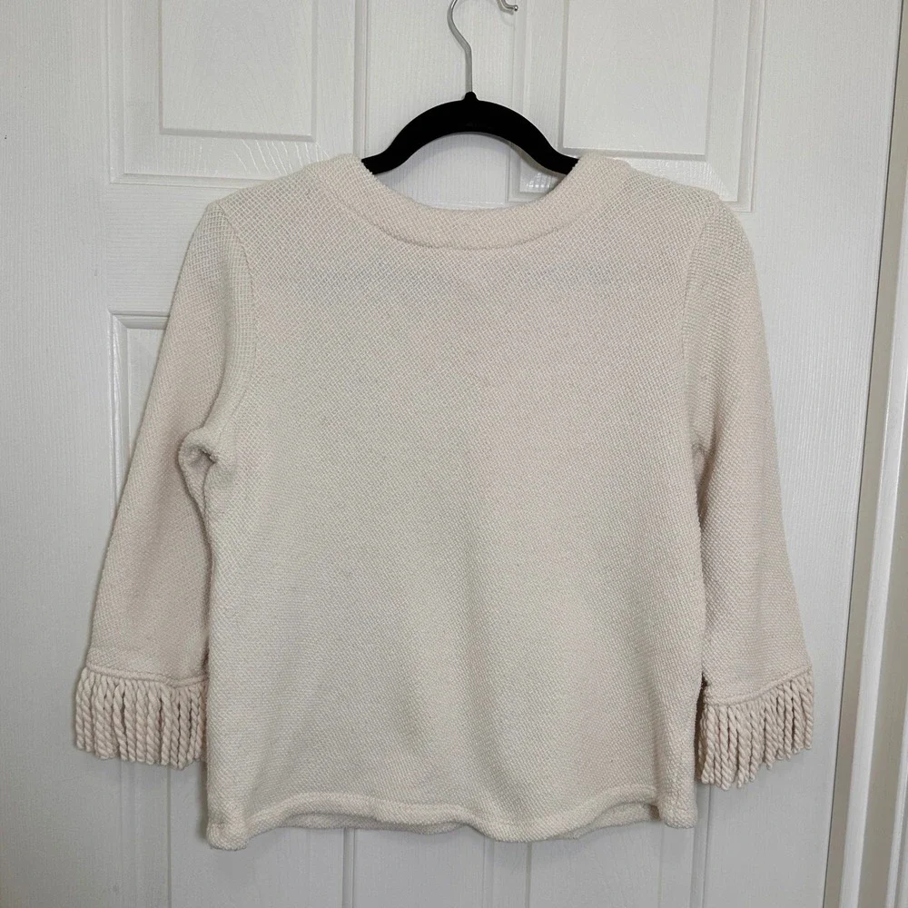 Deletta Cream Textured Fringe Sleeve V Neck Sweater Top Women's Size S - Picture 4 of 5